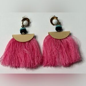 Pink Tassel Earrings with Gold Accents